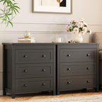 Dresser for Bedroom with 3 Drawers, 27.55" Wide Small Chests of Drawers, Farmhouse Wood Nightstand Bedside Cabinet End Table, Modern Closet Storage Organizer for Living Room, Entryway, Hallway, Black
