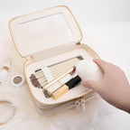 Aveniee Clear Makeup Bags, Double Layer Cosmetic Case with Separate Brush Compartment, Large Toiletry Organizer for Women, Travel Accessories Holder(2 Layers Large, White)