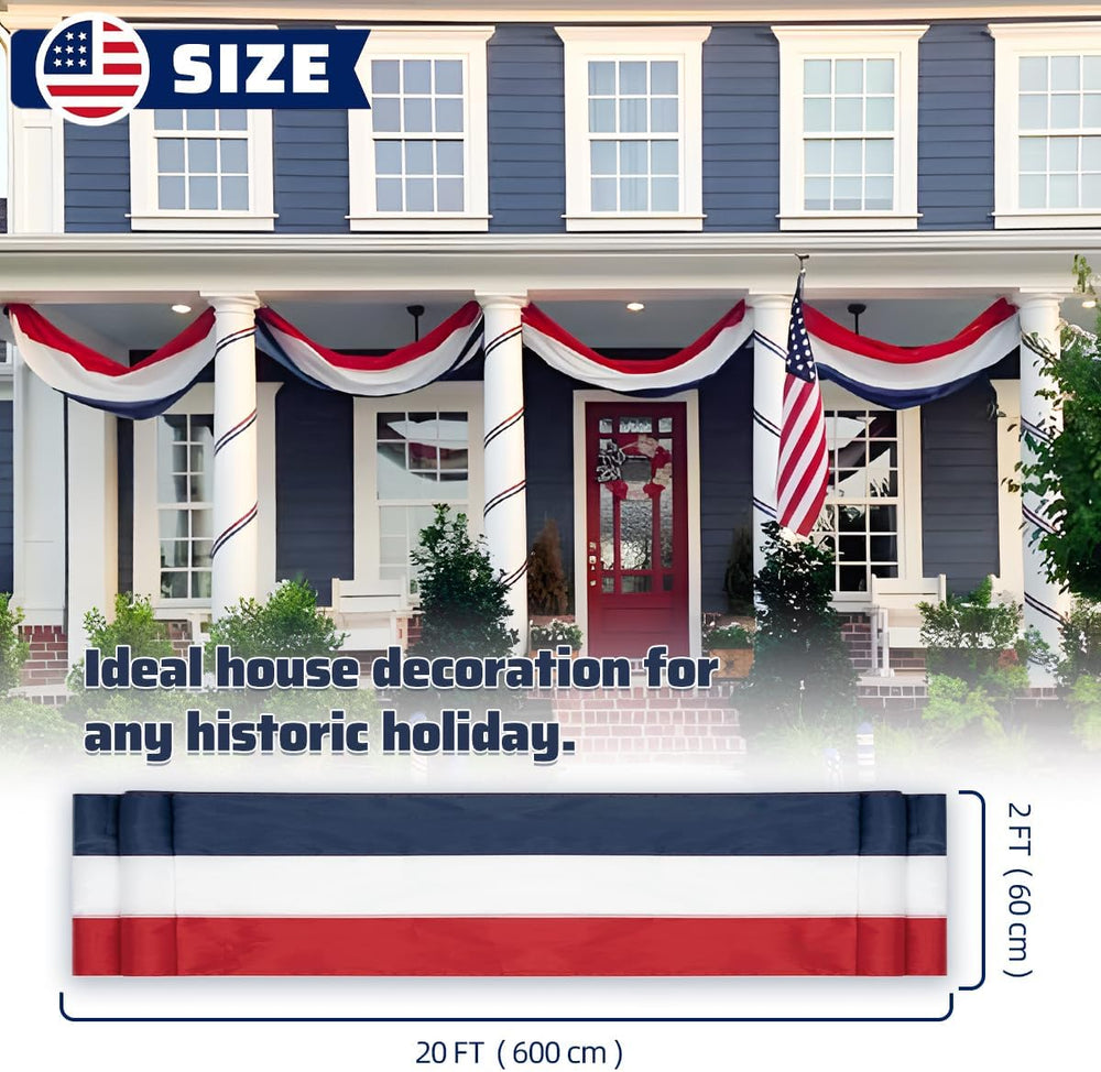 American Flag Bunting Banner 2x20 Ft Patriotic Decorations – Red White Blue S...