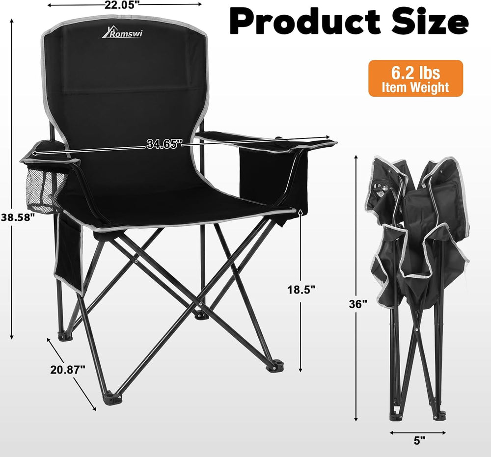Romswi Lightweight 2Pcs Camping Chairs for Adults, Folding Lawn Chair with 4-...