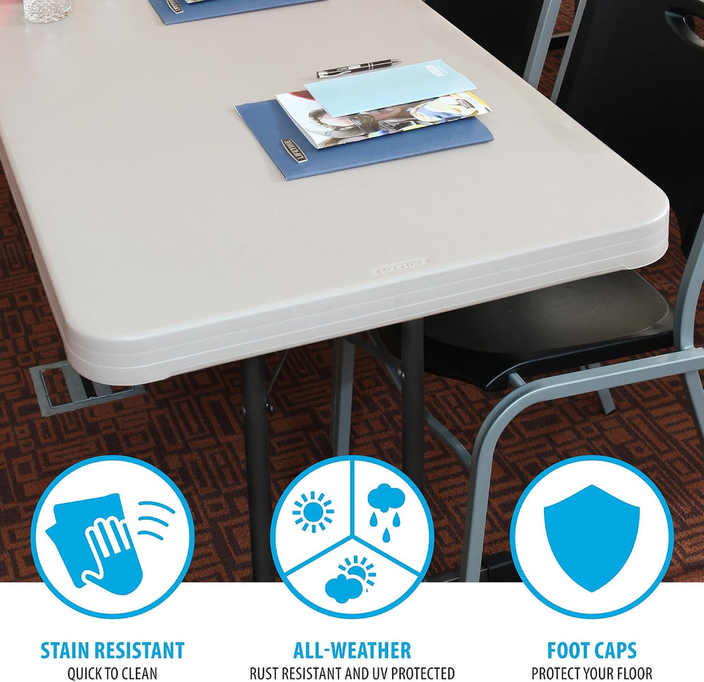 LIFETIME 880250 Professional Grade Folding Table, 8 ft, Almond HDPE Top, Bron...