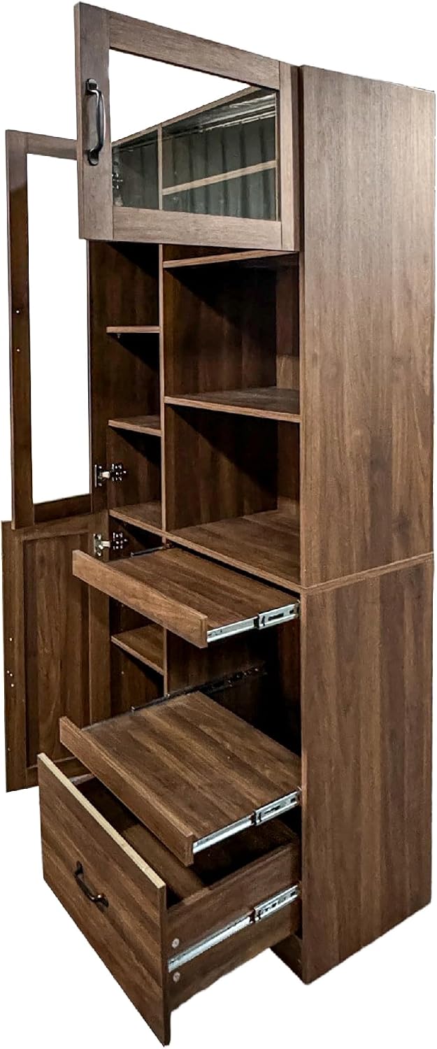 KEIKI 70.87" H Tall Kitchen Pantry Storage Cabinet with Countertop, Glas...