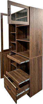 KEIKI 70.87" H Tall Kitchen Pantry Storage Cabinet with Countertop, Glass Doors, Drawers, Microwave Stand & Pull-Out Shelf, Freestanding Wood Hutch Food Pantries Cupboard for Coffee Bar, Dining Room