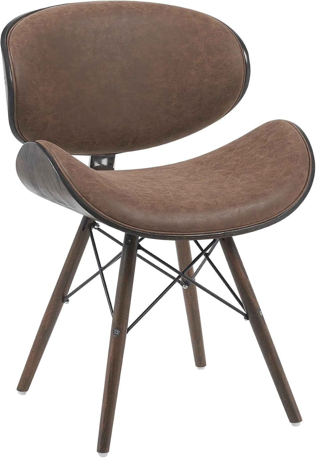 Armen Living Cassie Mid-Century Dining Chair with Vintage Dark Brown Faux Leather and Espresso Oak Finish