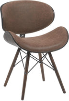 Armen Living Cassie Mid-Century Dining Chair with Vintage Dark Brown Faux Leather and Espresso Oak Finish