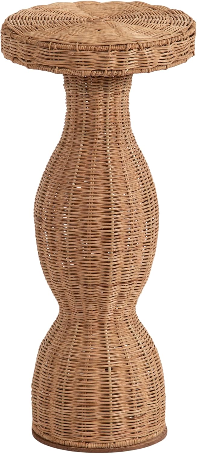 Kate and Laurel Sula Modern Woven Rattan Round Drink Table, 10 x 10 x 22, Nat...