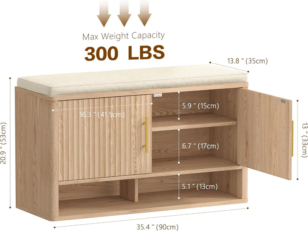 Fluted Shoe Storage Bench, Entryway Bench with Adjustable Shelves | Hidden Sh...