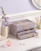 Lolalet Jewelry Box Organizer, 4-Layer Jewelry Organizers and Storage Case with Glass Lid, Ring Earring Bracelet Necklace Holder Organizer, Birthday Christmas Gifts for Women Girls -4Layer, HazePurple