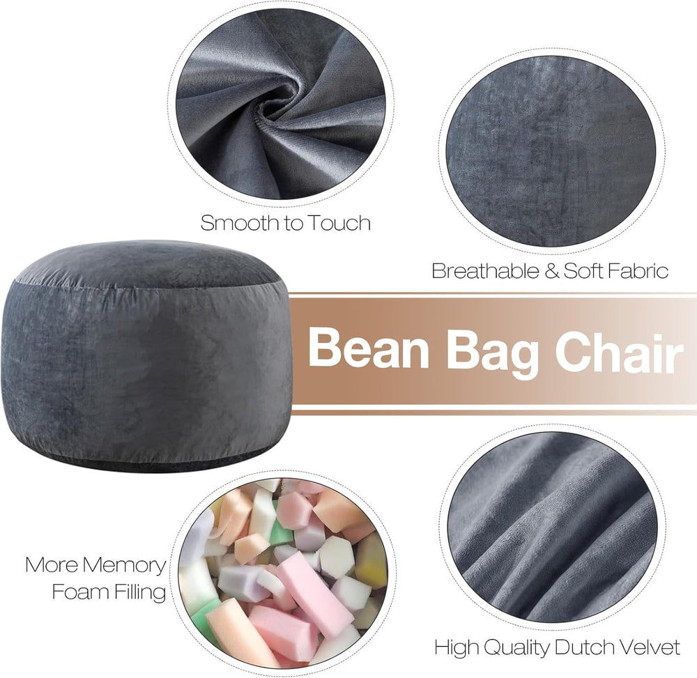 3 Ft Bean Bag Chair,Bean Bag Chairs for Living Room,3 Foot,Dark Grey | Bean B...