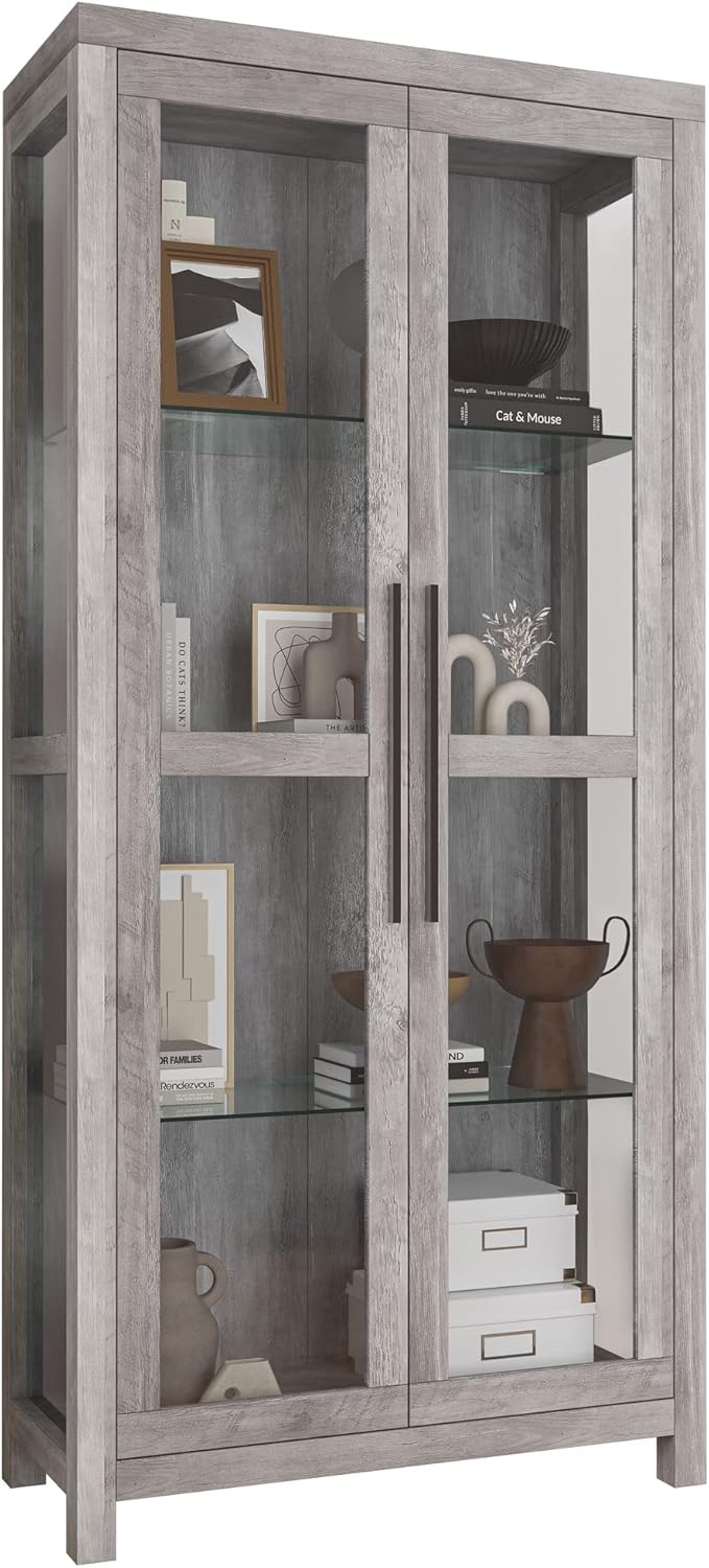 BELLEZE Glass Display Cabinet, Tall Curio Cabinet with Tempered Glass Doors f...