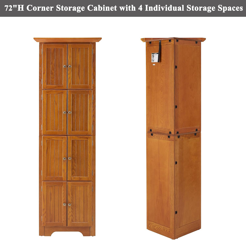 72" H Farmhouse Corner Storage Cabinet with 4 Shelves & 8 Doors, 4 T...