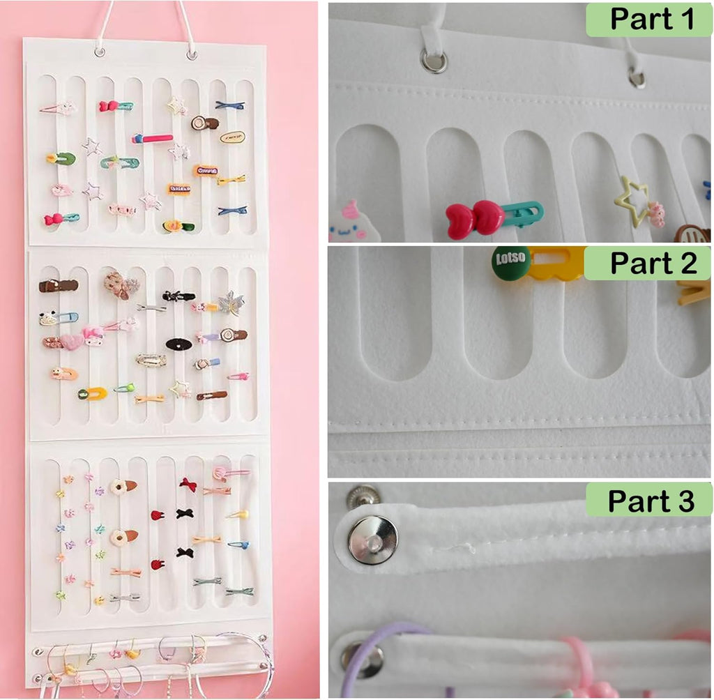 Hair Bows Holder & Organizer for Girls, Wall Hanging Baby Hair Accessory Storage Display with Sturdy Rope for Girl Room & Nursery