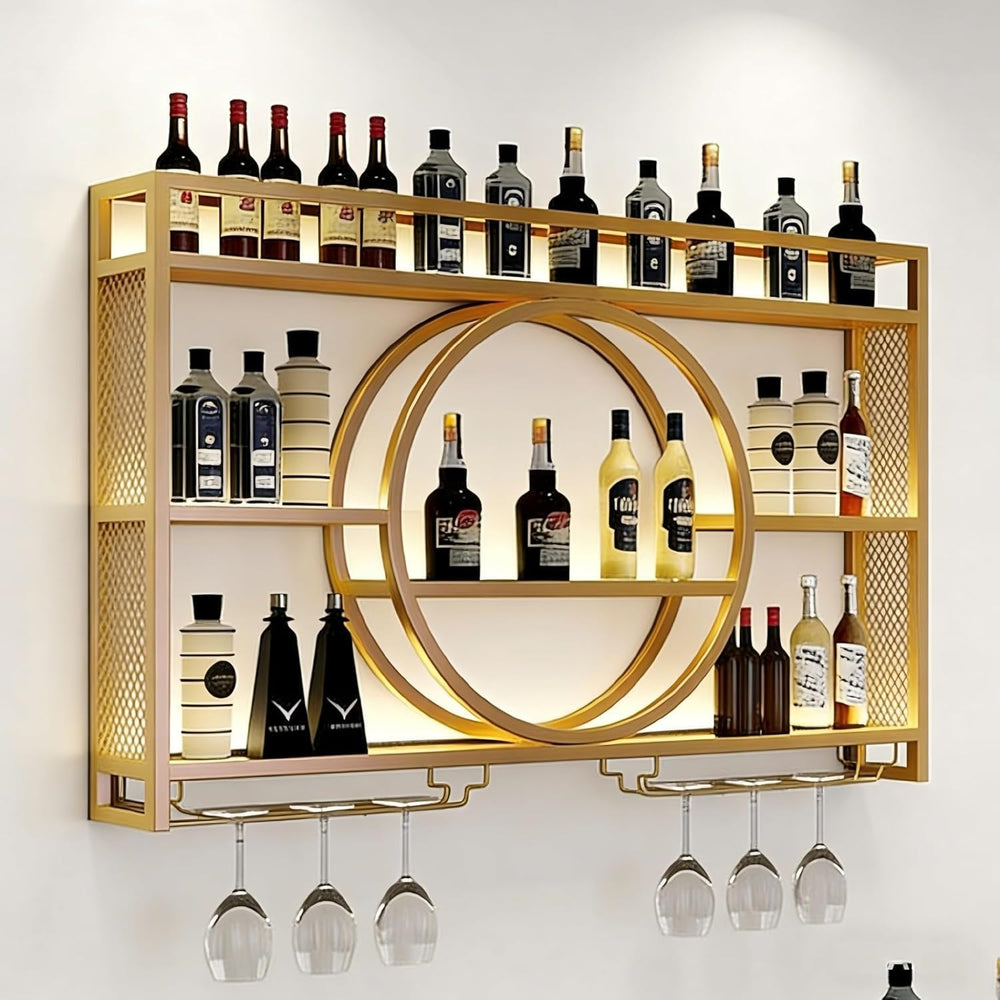 47.2" Wall Mounted Wine Rack with LED Light and Glass Holder | Industria...