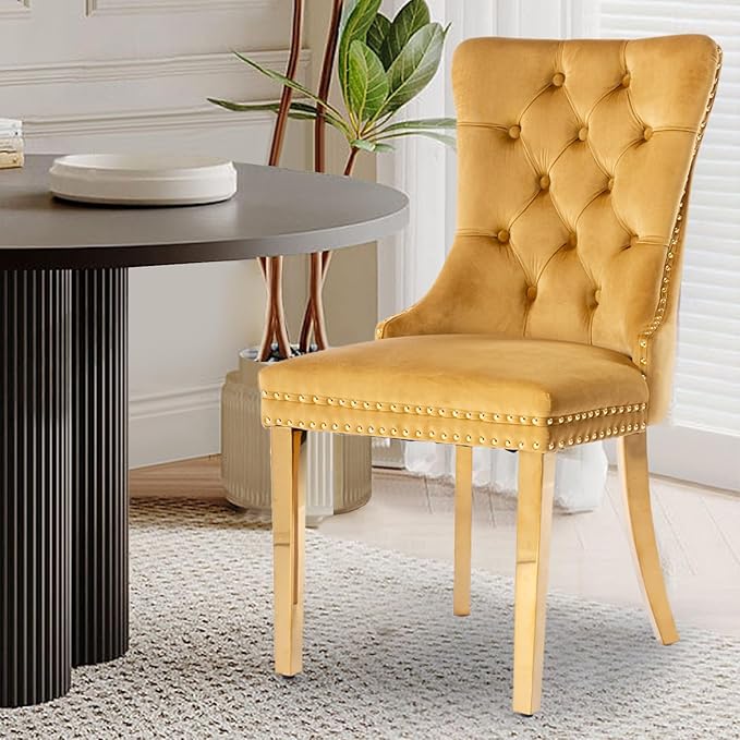 Velvet Upholstered Dining Chairs Set of 6, Modern Style Kitchen Side Chairs w...