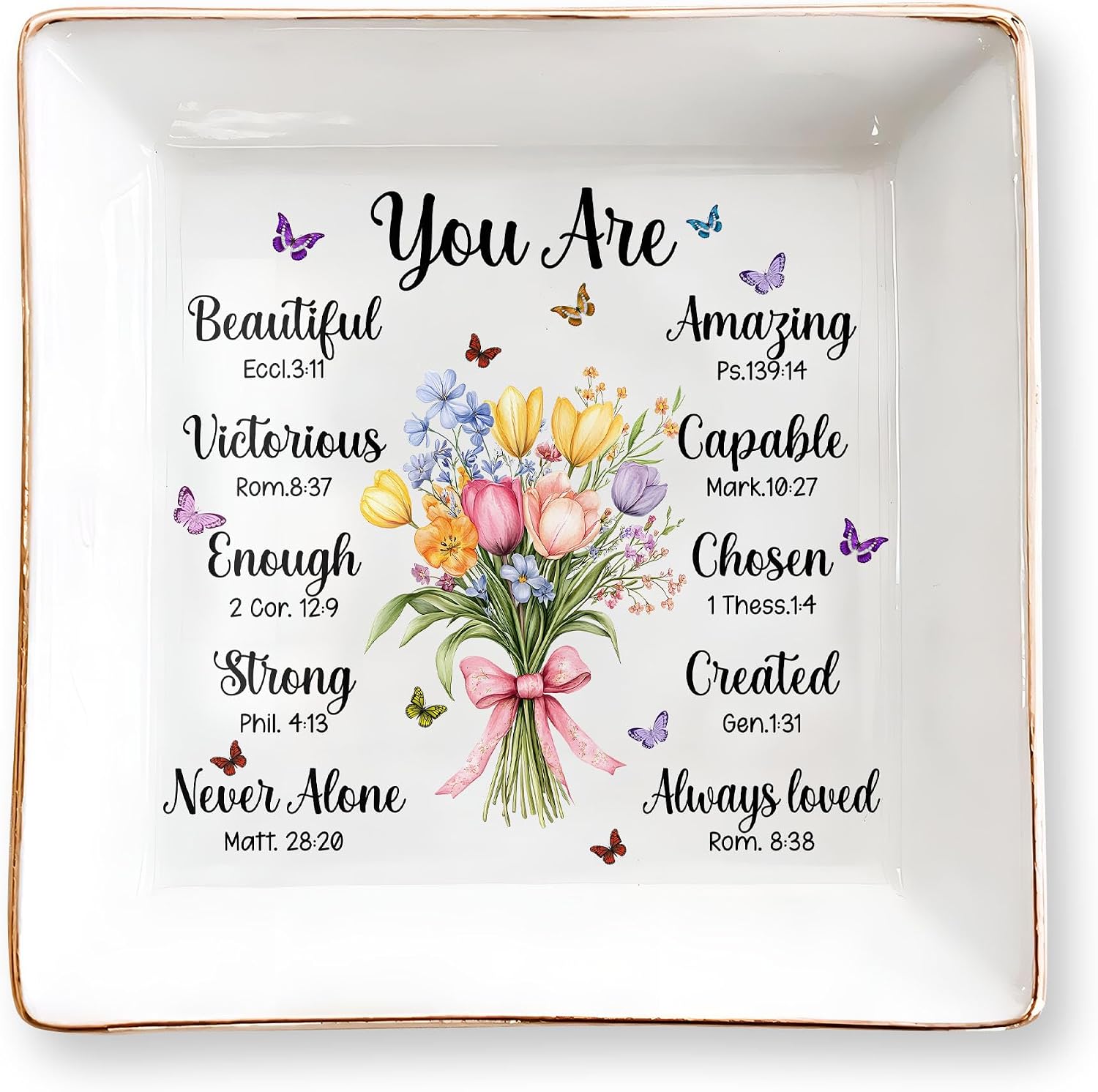 Christian Bible Verse Jewelry Dish, 4" Ceramic Jewelry Tray, Christian Gift for Women, Mother's Day, Birthday, Catholic Gifts for Mom/ Grandma, Graduation, Confirmation Gifts for Teen Girls, Daughter