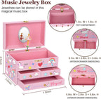 Musical Jewelry Box for Girls 7.5x4.8x4.5 inch with Spinning Ballerina Unicorn, 3 Pullout Drawers, Unicorn Jewelry Set Included Kids Music Box for Christmas Gift, Waltz of Flowers Tune