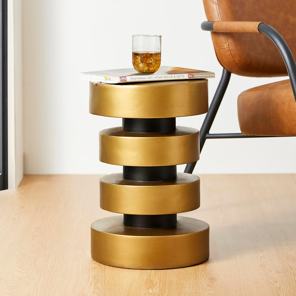 Glitzhome Gold Floating Disks Side Table & Accent Stool - 18" H Mode...