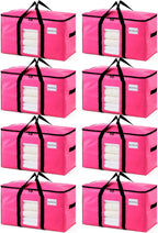 TAILI 8 Pack Pink Extra Large Moving Bags, Heavy Duty Totes with Visible Window, Wrap Around Handles, Space-Saving Storage, Alternative to Moving Boxes