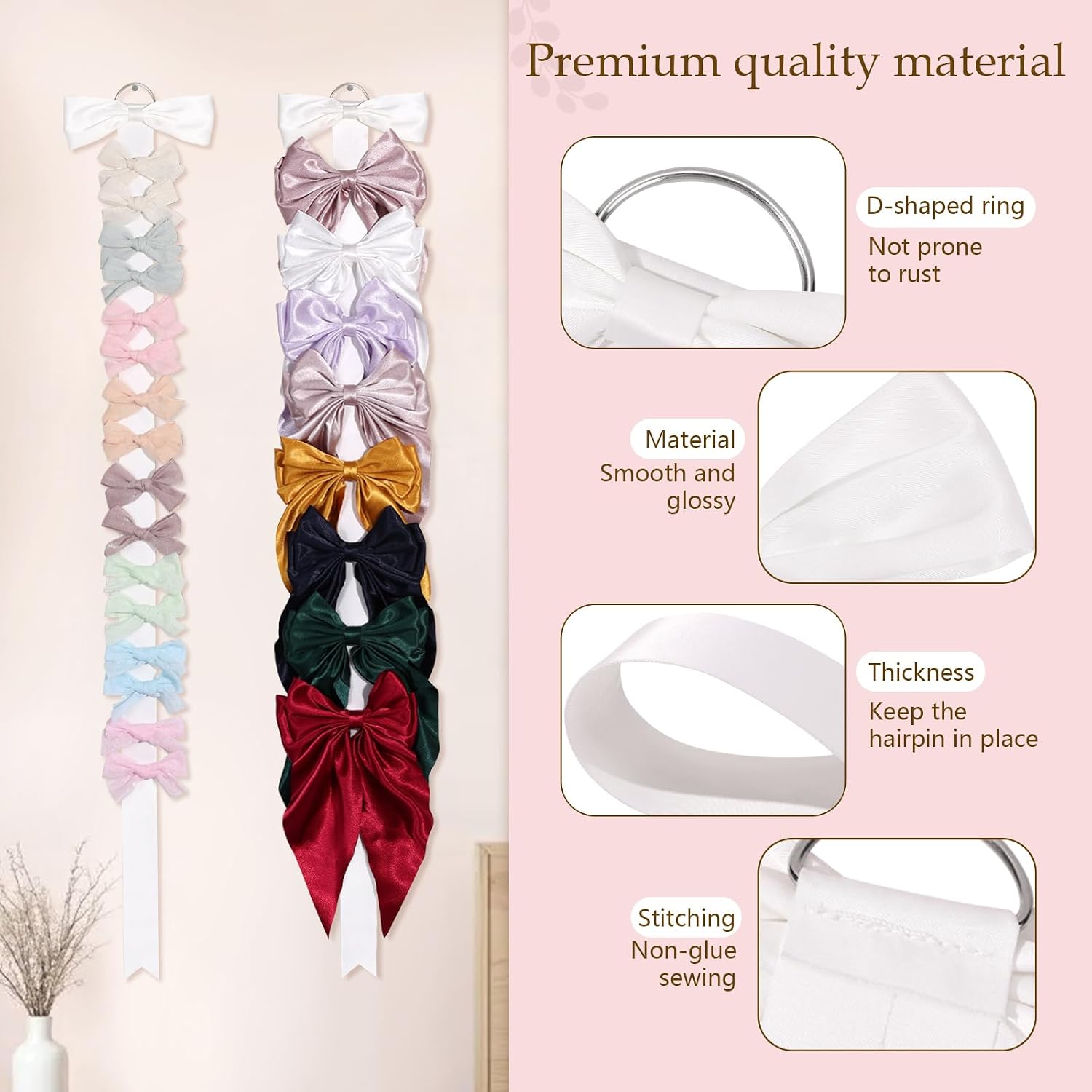 3 PCS Bow Holder for Girls Hair Bows, Ribbon Hair Clip Oraganizer Hair Barrettes Storage for Women,Wall Hanging Alligator Clip Hair Accessories Organizer Bedroom College Dorm Decor (White)