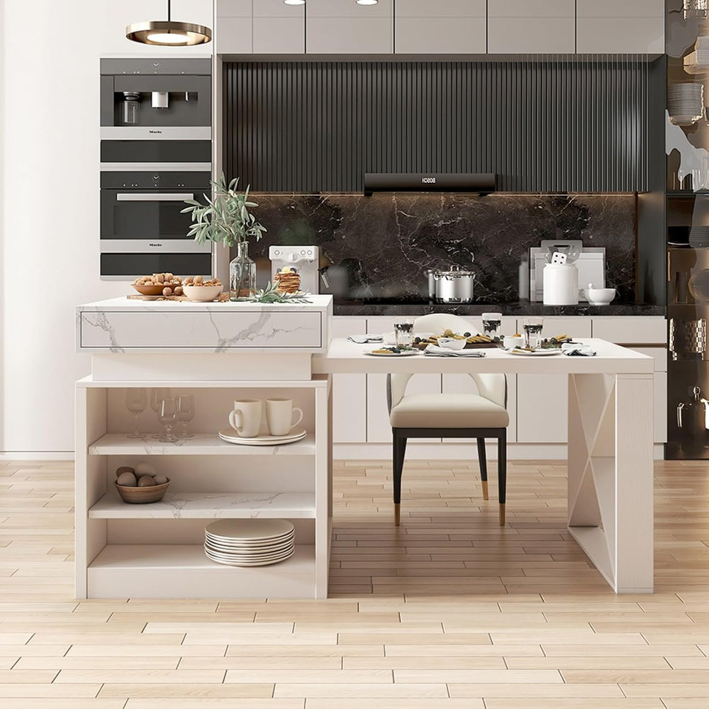 homary Extendable Kitchen Island 73"-93" with Storage Kitchen Cabin...