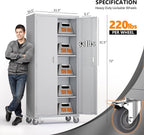 VINGLI 72'' Tall Garage Storage Cabinet, Metal Storage Cabinet with Pegboards, Wheels, Locking Doors and Adjustable Shelves (Gray, 32''W x 16''D x 72''H)