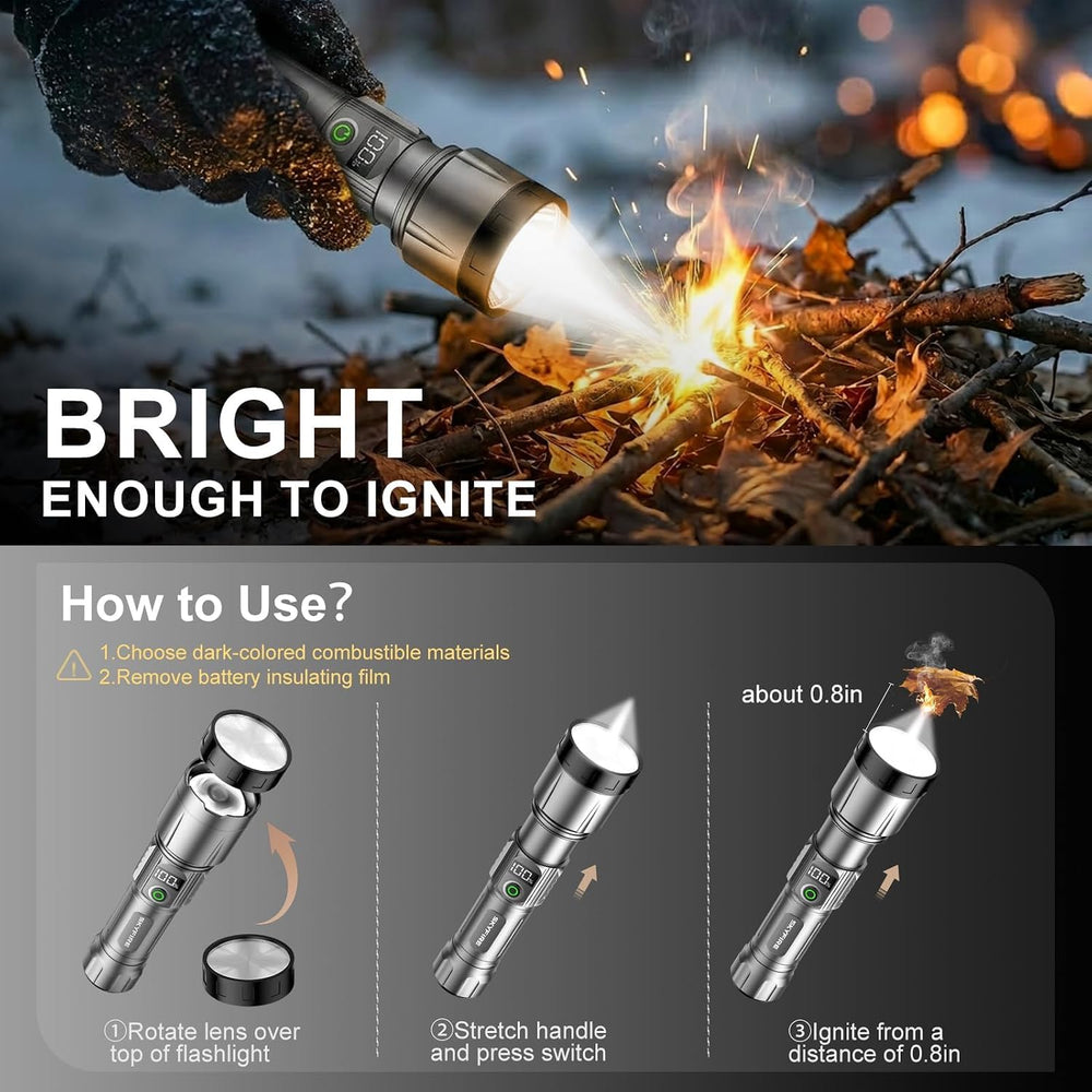 SKYFIRE Tactical Flashlight Rechargeable with Fire Starter, 2800 Lumens Super...