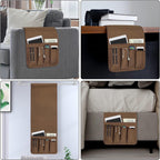 NB Sofa Armrest Organize remote holder bedside caddy organizer with 5 pockets，non-slip couch remote control holder couch armchair caddy accessories (Flaxen, 35"x12.4")
