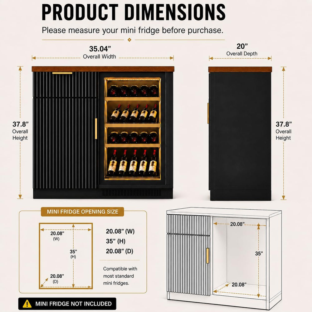 Coffee Bar Cabinet with Fridge Space, Mini Fridge Cabinet with Power Outlet, ...