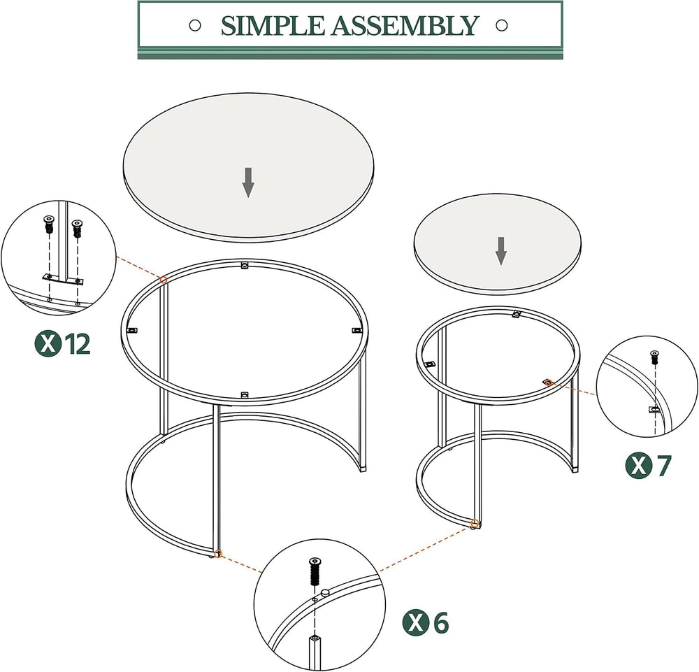 Topeakmart Nesting Side Tables Set of 2, Modern Round End Tables, Gray | Nest...