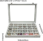 Stratalife Jewelry Organizer Jewelry Holder Storage Earring Organizer Box Tray with Lid Velvet Earring Display for Drawer 30 Grid Grey