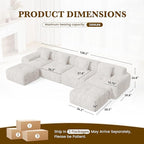 158" U Shaped Convertible Modular Couch, Cloud Couch Sectional with Ottoman, 6-Seater Chenille Boneless Couches for Living Room, Apartment, No Assembly, Beige 1PCS