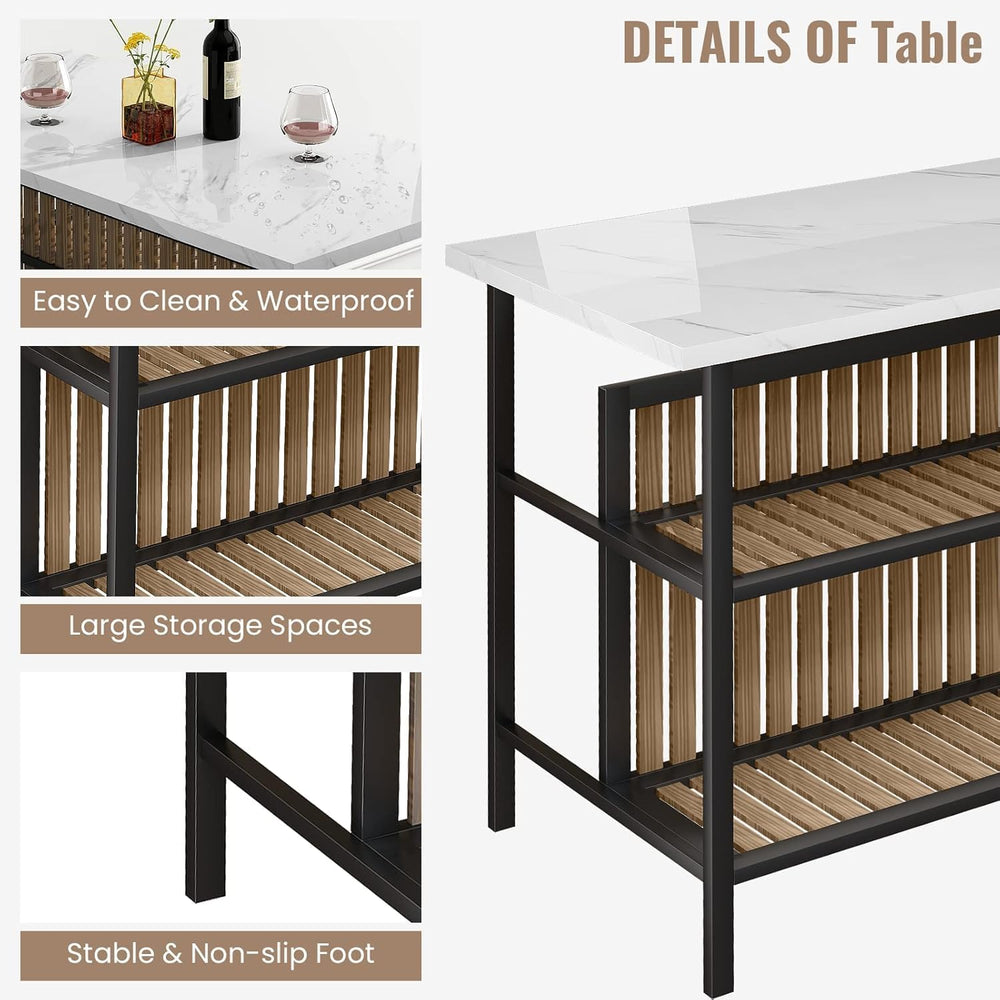 AWQM Kitchen Island with Seating & Storage Shelf, Modern Bar Table and Ch...