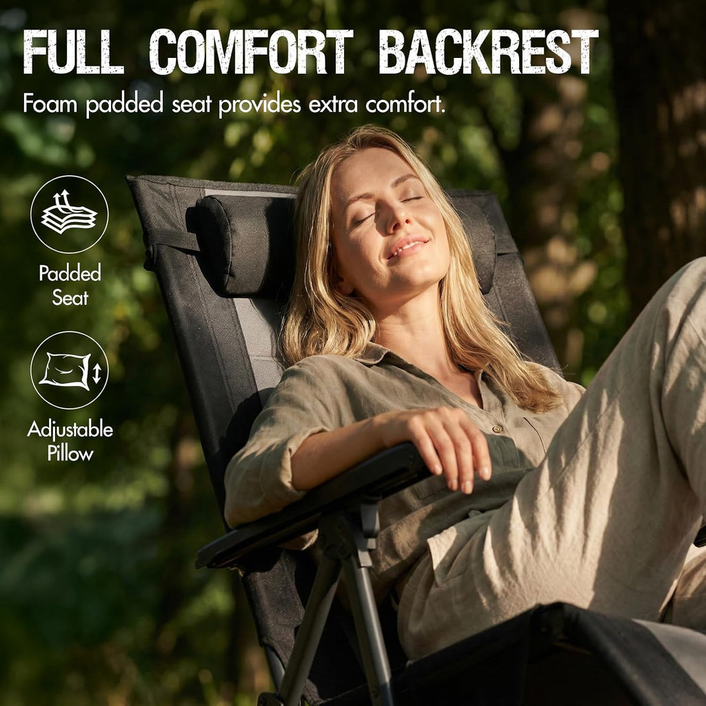 Portal Portable Zero Gravity Chair, Lounge Chair Outdoor Oversized Zero Gravity Chair Folding Lounge Chair with Adjustable Pillows and Cup Holder for Poolside and Lawn, Support 350lbs, Black, 1Pack
