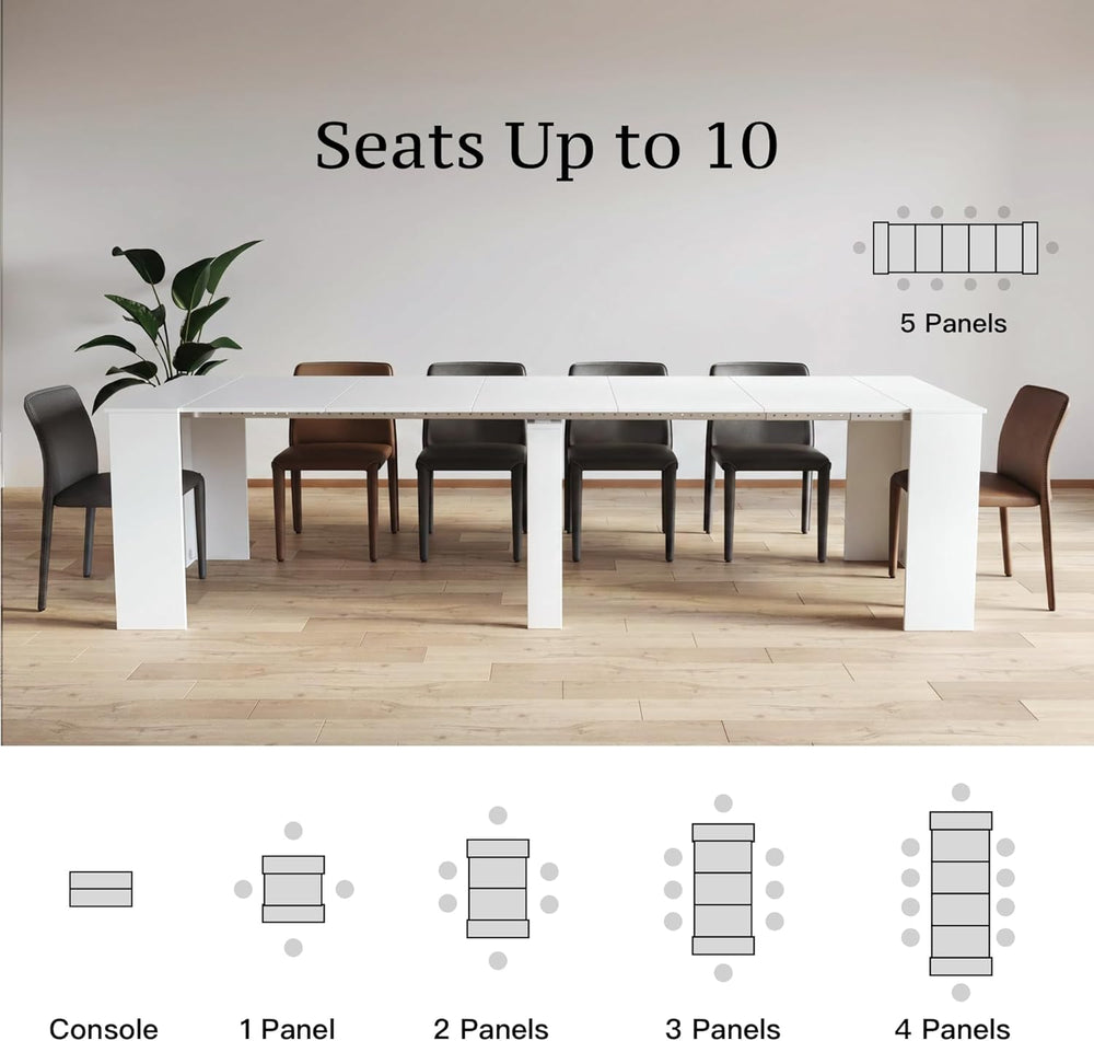 Transformer Table Expandable Dining Table - Modern White Rectangular Furnitur...