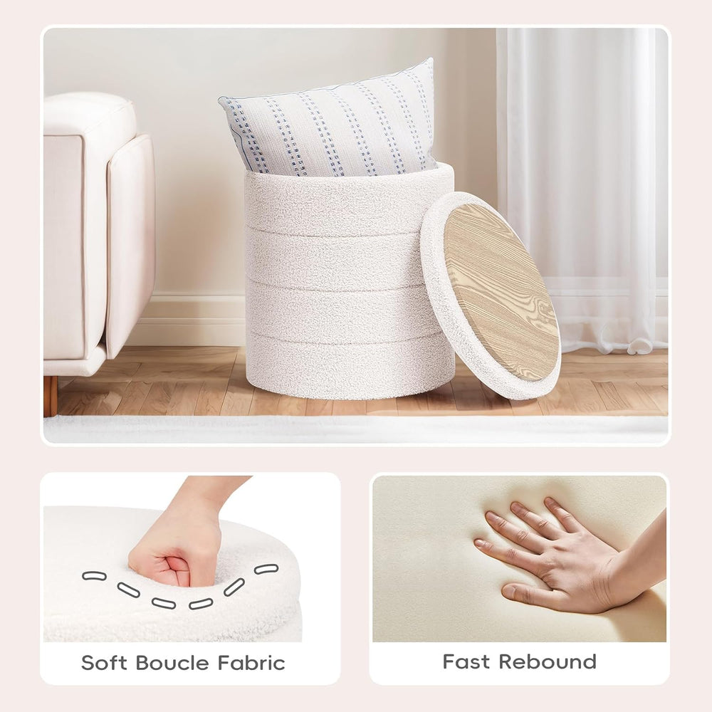 PINPLUS Round Storage Ottoman Foot Rest Stool with Tray Velvet Sherpa Folding...