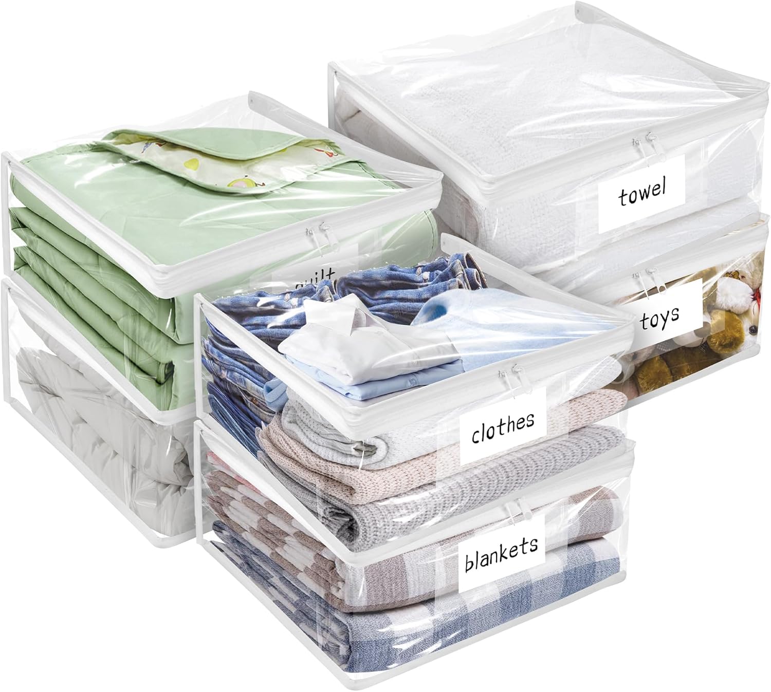 Plastic Storage Bags with Easy-Glide Zipper, Pack of 6, Durable Clear Vinyl Zippered Storage Bags for Clothes Sweaters Comforters Blankets Sheets Bedding (15 x 12 x 5 Inch)