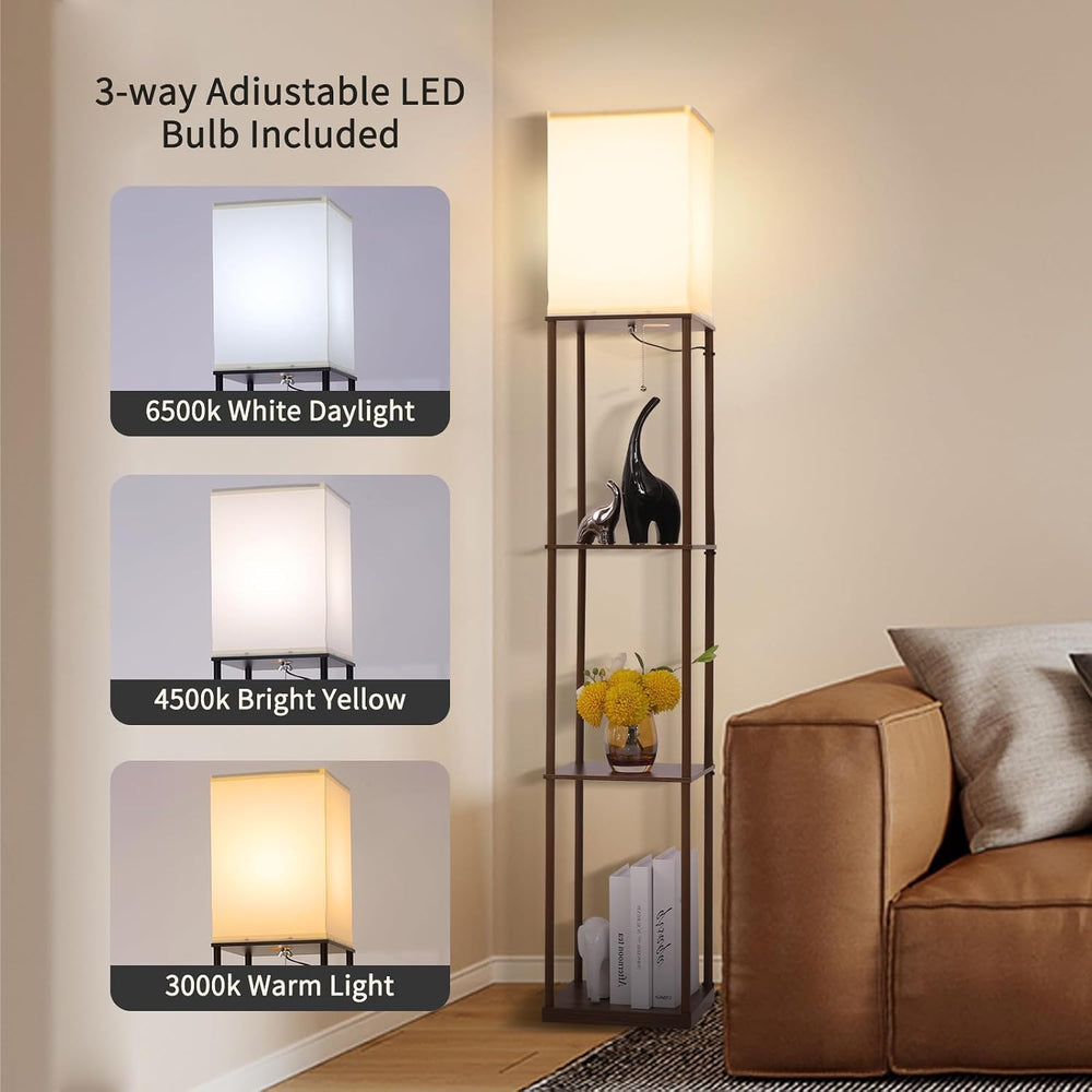 Gupuzm Floor Lamp with Shelves, Modern Square Standing Lamp with 3 Color Temp...