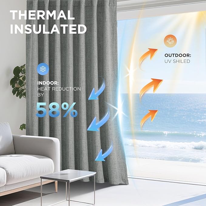 Joydeco Blackout Curtains for Bedroom - 100% Light Blocking 2 Panels Light Grey Drapes 100"W x 108"L, Thermal Insulated Room Darkening Curtains, Linen Textured for Living Room, Rod Pocket & Back Tabs