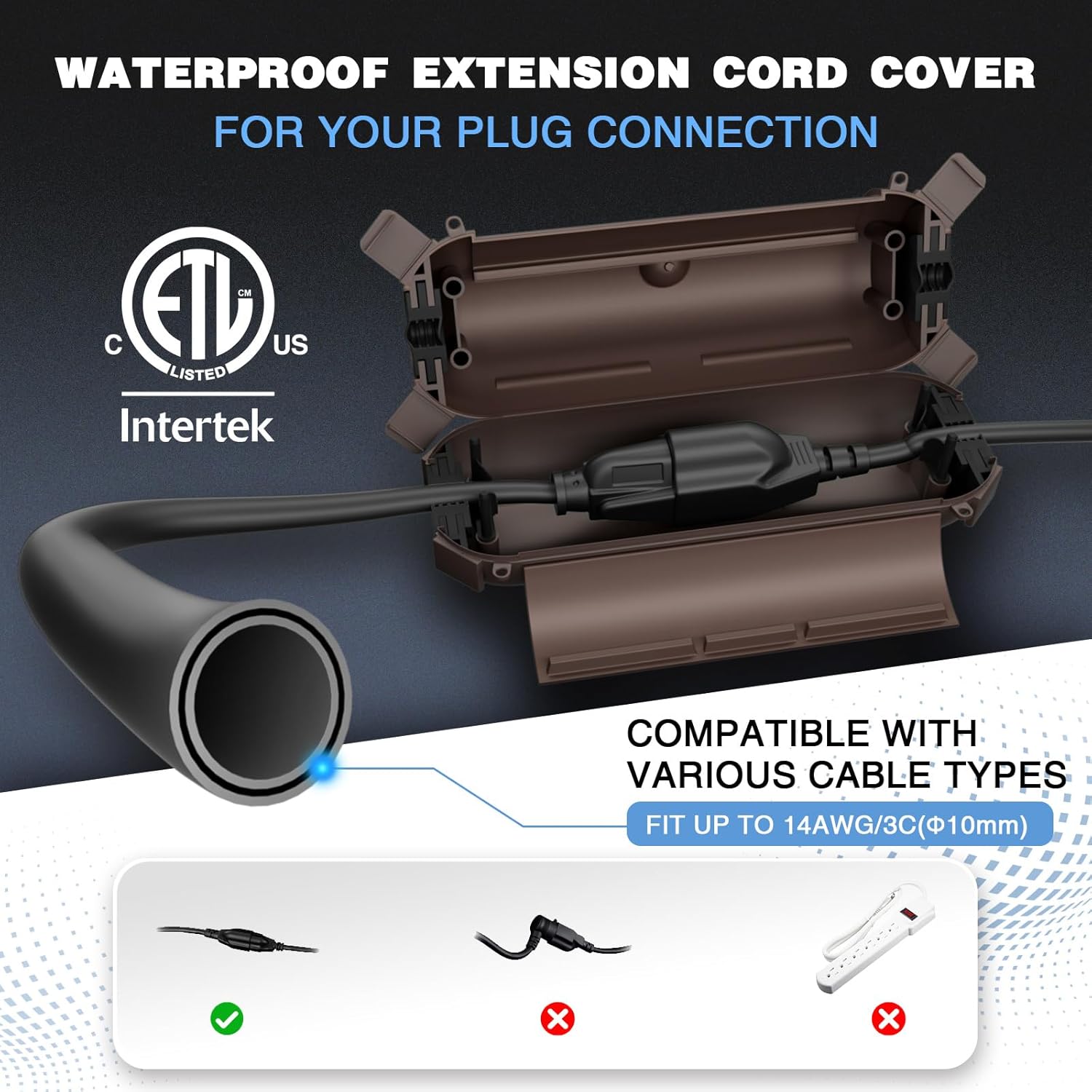 Flemoon [3 Pack] Outdoor Extension Cord Waterproof Cover, Weatherproof Electrical Connection Box for Outdoor Plug, Outlet, Outdoor Outlet, Socket, Halloween, Christmas Holiday Decoration Light, Brown