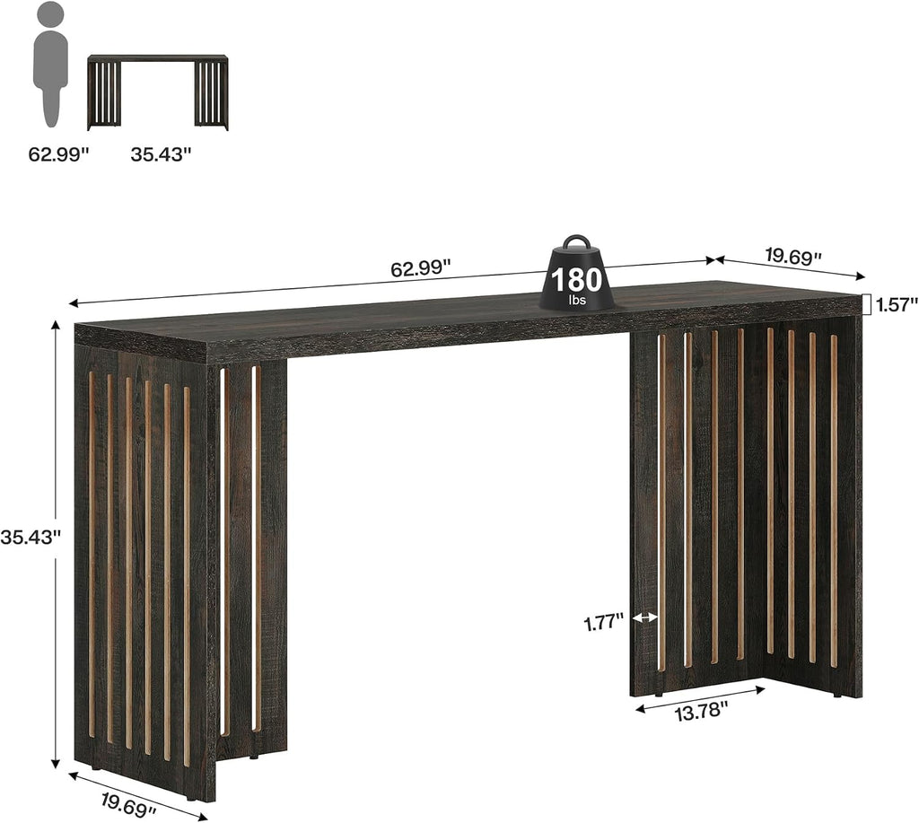 Tribesigns 63-Inch Bar Table with Louvered Base, Black Brown | Industrial Style, Rectangular High Top Table, For Kitchen, Dining, Narrow Space