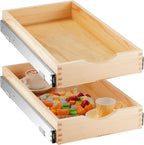 Menkxi 2 Set Pull out Tray Cabinet Organizer Wooden Pull Drawers storage Slide out Pantry Shelf for Base Cabinet Kitchen Gentle Close Fully Assembled Accessories(Wood Color,12'' X 21'' X 3")
