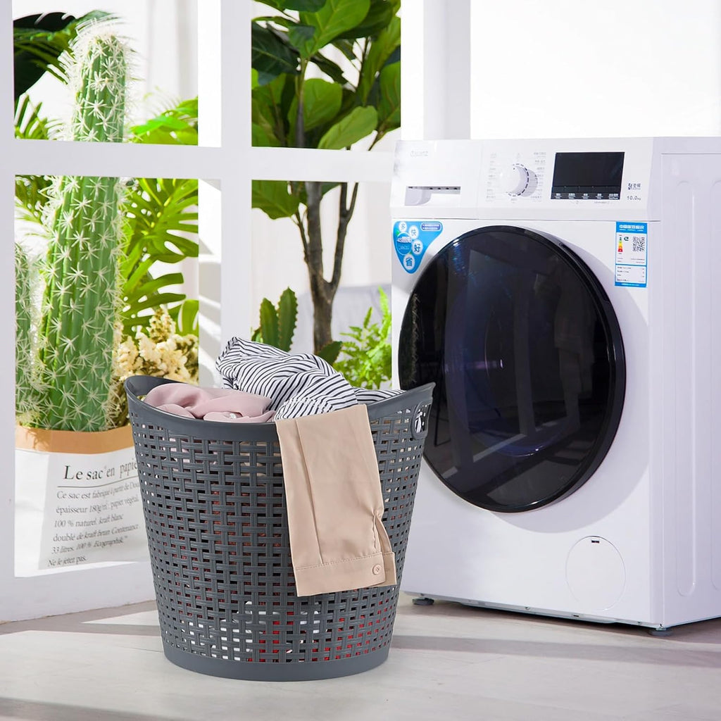 6 Packs 30 Liter Round Plastic Laundry Baskets, Grey Clothes Hamper, Large Basket for Storage