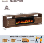 80'' Fireplace TV Stand, LED Entertainment Center Up to 90" TVs, Dark Brown | High Glossy Doors, 42'' Fireplace, Modern Media Console for Living Room