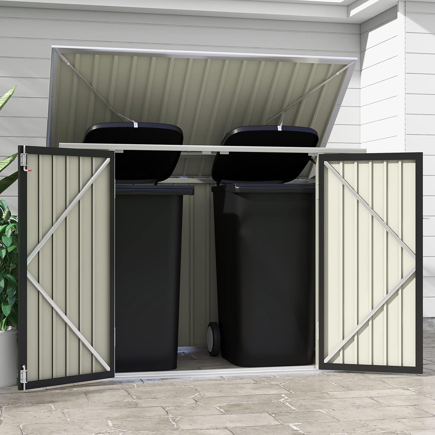 Patiowell 6 x 3 FT Horizontal Metal Shed, Outdoor Storage Shed with Double Lockable Doors and Easy Lift Hinges for Trash Cans, Garden Tools and Pool Accessories, Sloping Roof for Backyard Garden Lawn