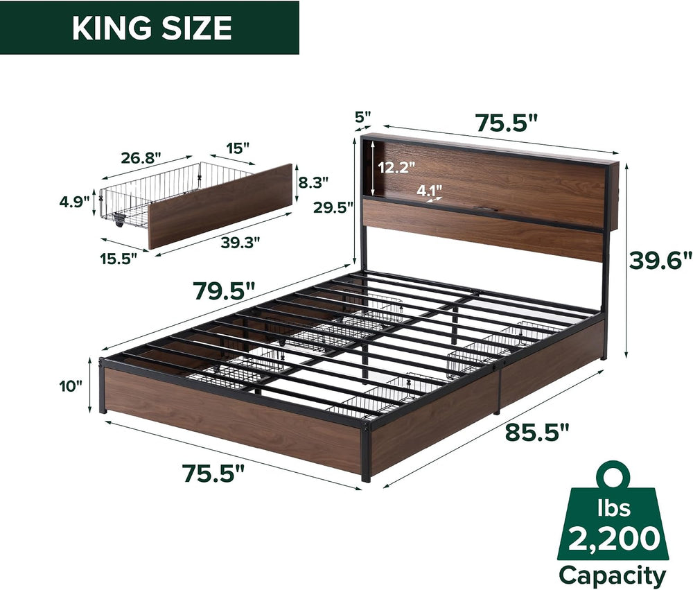 Zinus Kai Platform Bed Frame, Four Underbed Storage Drawers, King