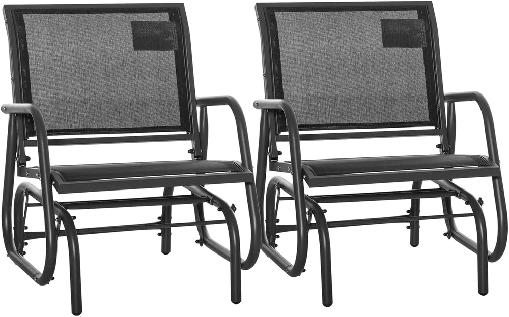 Outsunny Porch Glider Set of 2 Steel Frame Black | Swing Glider Chair, Breath...