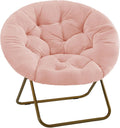 DUMOS Faux Fur Saucer Chair, Living Room Folding Lounge Chair | XL Circle Moon Mushroom Style, Gaming Dorm Small Spaces, Foldable Oversized Accent Seat, Reading