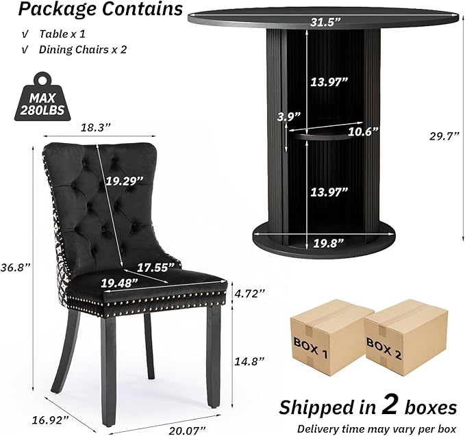 SoarFlash Kitchen Table and Chairs for 2, 31.5" Dining Table Set for 2 with Upholstered Chairs, 3 Piece Kitchen Table Set with Storage Shelf for Small Space, Apartment
