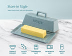 Kook Ceramic Butter Dish with Lid, Kitchen Countertop Butter Keeper, Serving Tray with Cover, Storage Container, Holds 1 Stick, Microwave and Dishwasher Safe, Casper Blue