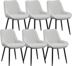 Dining Chair Set of 6, Modern Dining Chairs with Thick Cushions, Faux Leather Upholstered Kitchen Dining Room Chairs with Metal Adjustable Legs for Dining Living Room, Light Grey